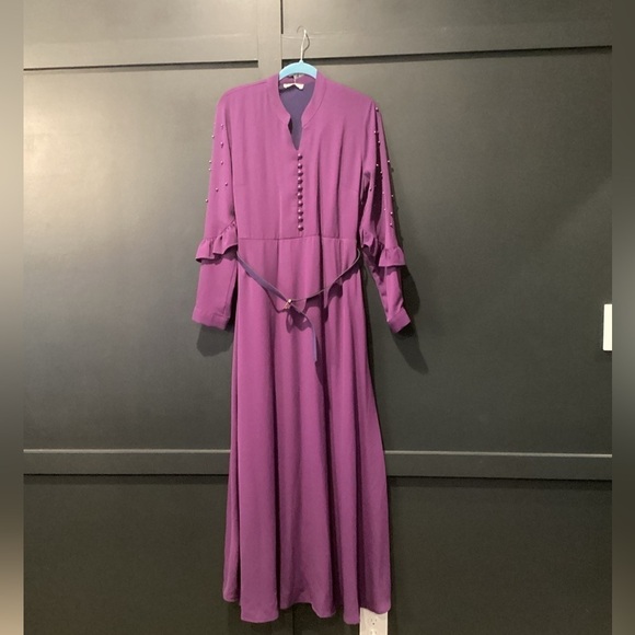 Vintage Porto Long Peplum Victorian Maxi Embellished Ruffle Dress Italian 44 M - Picture 1 of 16